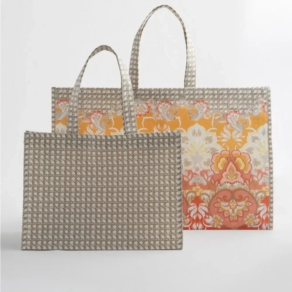 NWT Chico’s Reusable Tote Bag 2pc Set Mango Sorbet